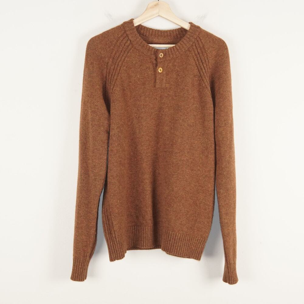 Wills Huckberry Two Button Henley Rust Brown Wool Cashmere Sweater Mens Sz M